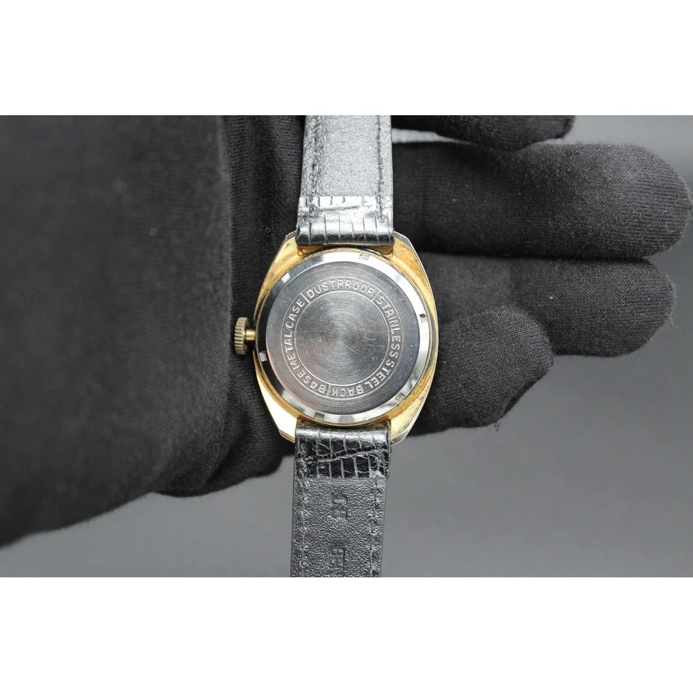 Vintage Kronatron Electra Mechanical Watch – 1960s 36mm Cushion Case Black Dial